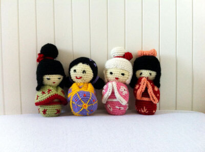 The Fab Four Kokeshi dolls, crochet amigurumi. SPECIAL PRICE