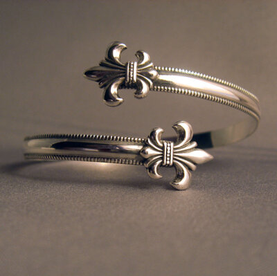 Sterling Silver 925 Fleur de lis wrap cuff bracelet adjustable