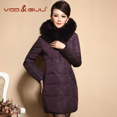 VOOGUU 2013新款冬装加厚长款带帽大毛领修身羽绒服女正品清仓