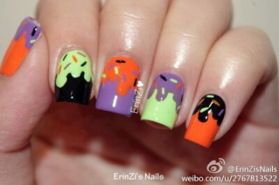 Halloween dripping nails + sprinkles，鮮艷可愛的萬聖節指甲