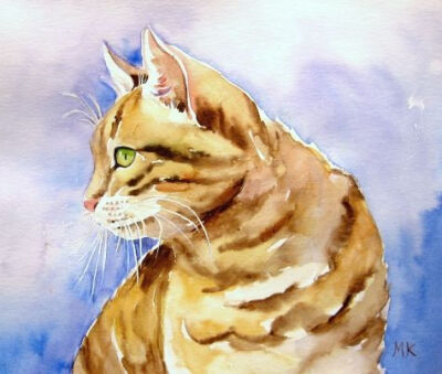 The Cat original Watercolor Painting by Meltem Kilic painting by artist Meltem Kilic