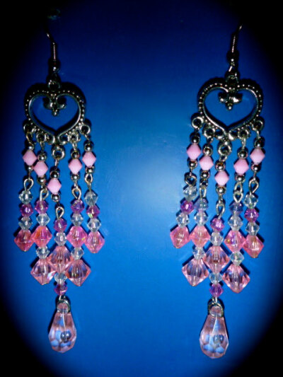 Sliver &amp; Pink Silver Heart shaped dangle earrings.