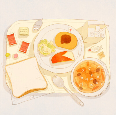 給食の時間、pixiv、插画、k&amp;hamsin、美食、food