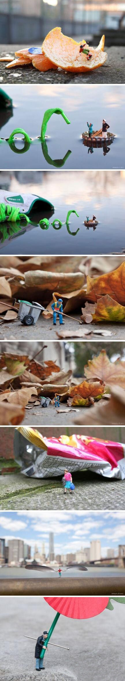 艺术家 Slinkachu 惊人的小人物在街头上生活的作品。