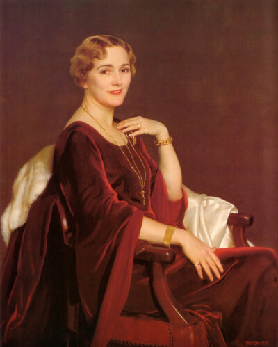 《Portrait Of Mrs Charles Frederic Toppan》——William McGregor Paxton（1869-1941）