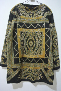 vintage复古古着日本制巴洛克古典纹饰金线套头一字领毛衣