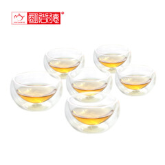 双12促销明尚德 晶露双层品杯大号50ml 玻璃功夫茶杯 乐雅 六只装