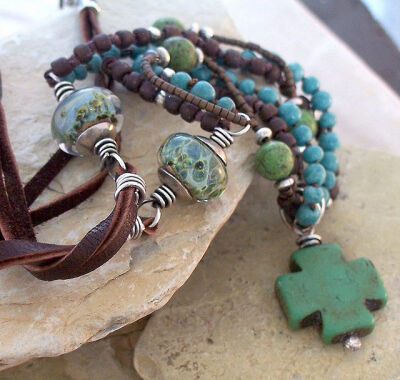 Green cross and turquoise necklace