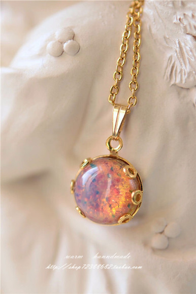 【流火】古董圆爪欧泊宝石 西洋古董颈链Handmade/手作 饰品