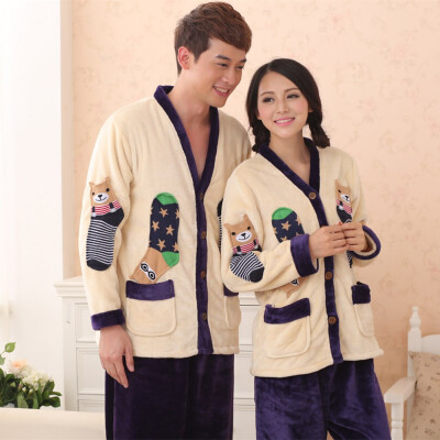 2013秋冬新款卡通可爱袜子熊加厚家居服套装高档法兰绒情侣睡衣女