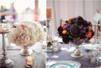 low wedding centerpieces in silver vases