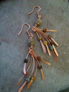 Artisan Copper Metalwork Jasper Bead Earrings by Sewartzee on Etsy