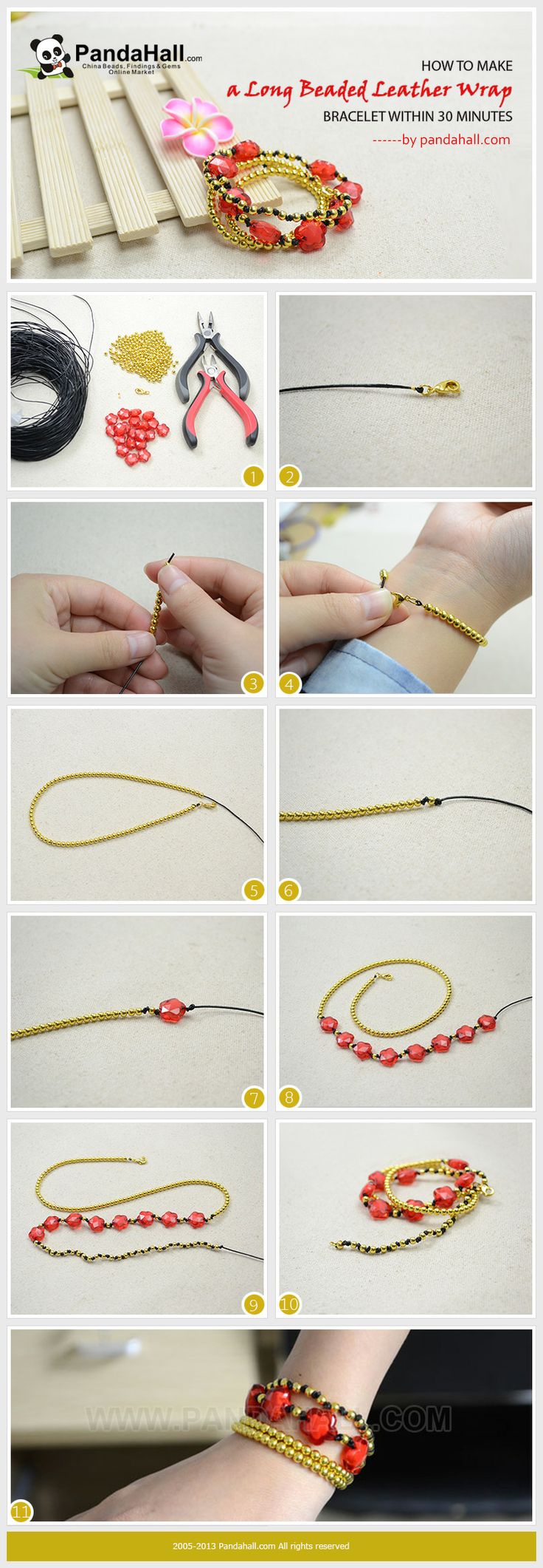 How to Make a Long Beaded Leather Wrap Bracelet within 30 Minutes