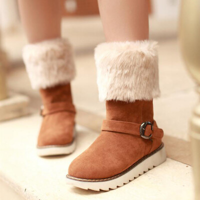 带扣羊羔毛磨砂皮冬靴