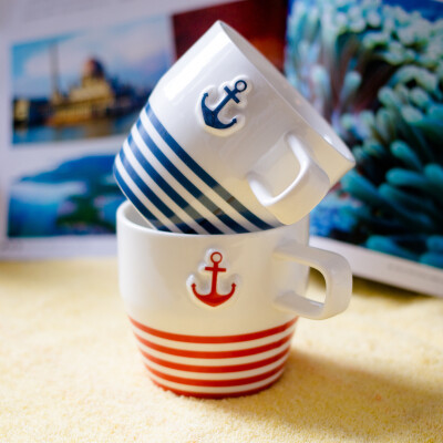 zakka海军风海锚浮雕红创意情侣对杯 陶瓷杯 咖啡杯 马克杯 水杯