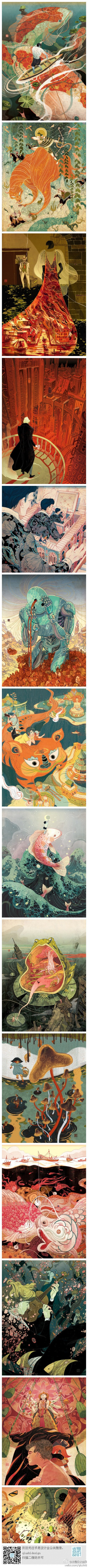 来自中国香港的插画家Victo Ngai，其作品色彩与线条的应用极具个人风格，画面内容非常虚幻，就像是梦中的世界，夸张与不可思议!