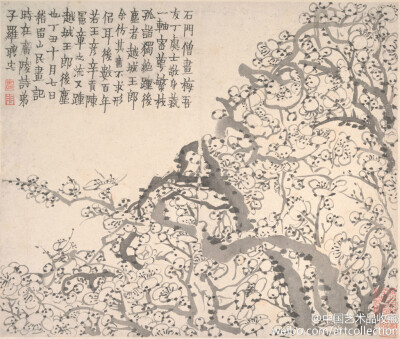 【 清 金农 《梅花图册》 】册页，水墨纸本，25.4×29.8cm×12，美国大都会艺术博物馆藏。 金农（1687—1763）博学多才，嗜奇好古，收金石文字千卷。精篆刻、鉴赏，善画竹、梅、鞍马、佛像、人物、山水。尤精墨梅。所…