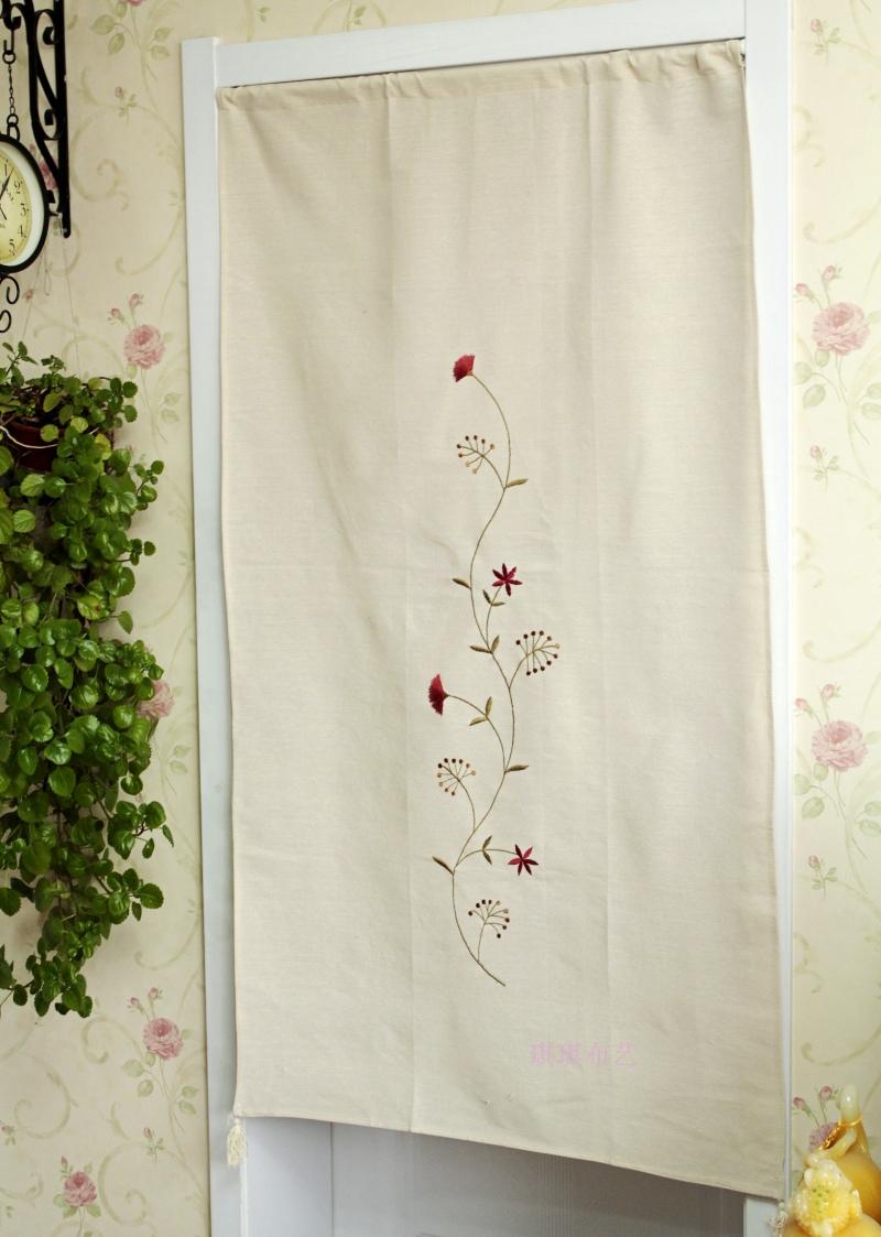 韩式田园风刺绣藤蔓一片式门帘小窗帘半帘隔断帘宽*高cm