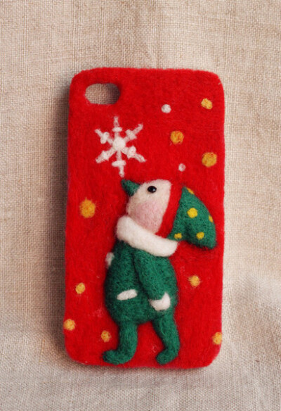 【荳小Nia手作】羊毛毡原创圣诞精灵iphone4/5手机壳 情侣款