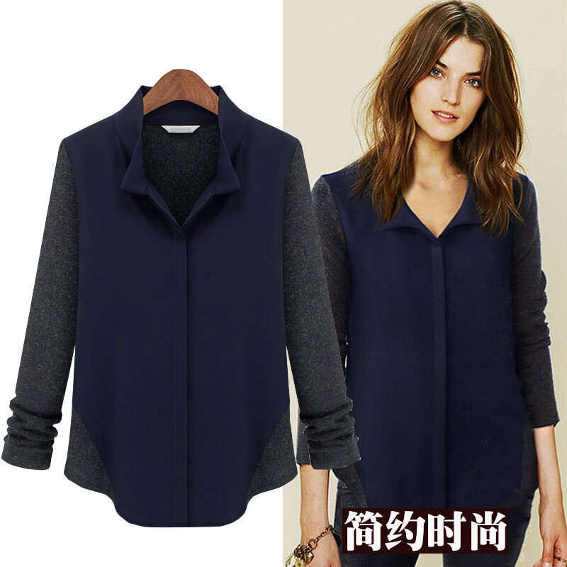 欧美外贸大牌原单女装秋冬新款羊毛打底衬衫女长袖上衣修身大码