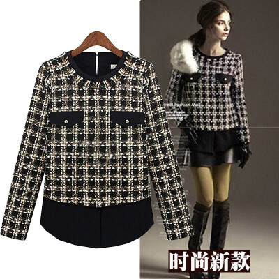 欧美大牌外贸原单女装秋冬格子打底衬衫女长袖上衣t恤修身大码