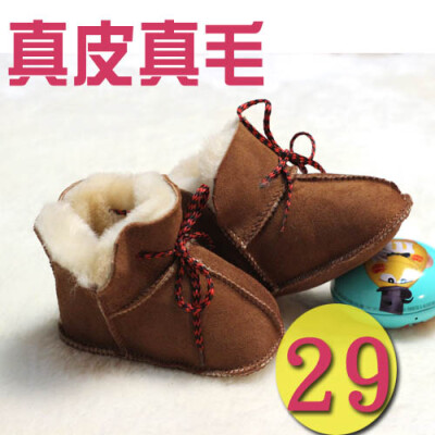 婴儿真皮羊毛一体软底手工鞋学步前鞋0-1岁男女宝宝冬季婴儿鞋
