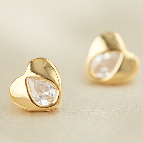 ZZJ饰品精致镶嵌水滴锆石高光甜美心形镀真金大耳钉韩国女YC