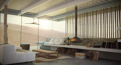 在一个荒凉的沙漠外景时尚的当代#别墅#的对比元素，则这种三维数字可视化是由以色列的工作室爱子实现。虚拟住所，这表现为干旱景观中的海市蜃楼，是建筑用影像工作室的第一次尝试的一种形式。他们设法成功合并的两个…