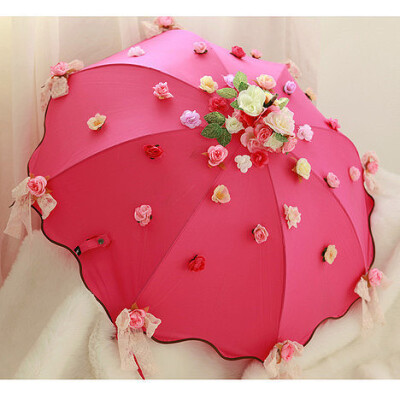 奢华花朵装饰 荧光桃粉公主伞