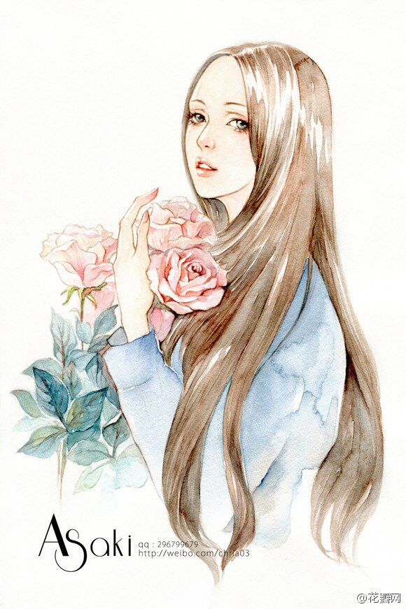 插画师@安浅浅_Asaki 的唯美水彩插画，无论是花卉、女孩还是萌猫，笔触细腻色彩丰富，温暖治愈