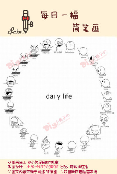 #每日一幅，简笔画#【日常生活】用简笔画画出你的生物钟！好有趣！