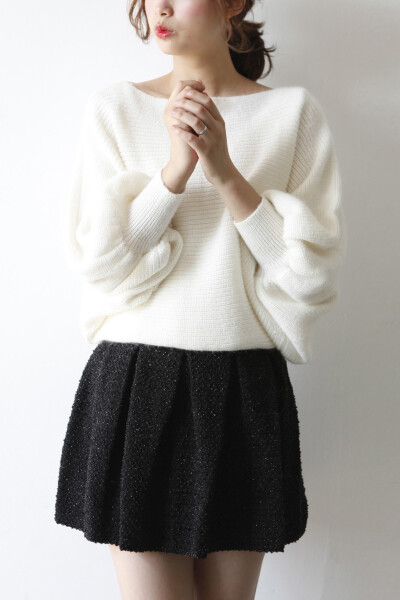 名媛包臀夸张袖 针织毛衫连衣裙