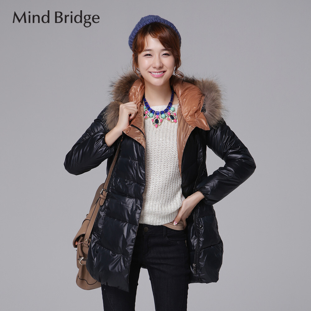 百家好Mind Bridge冬新女韩版貂子毛领修身棉衣棉服外套MMJP825C。