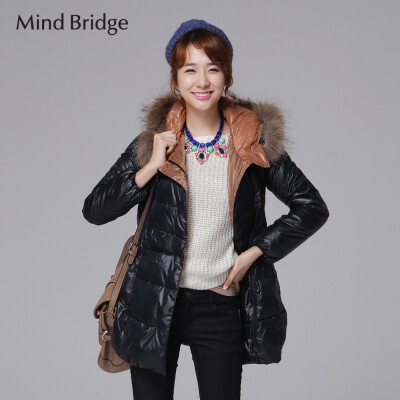 百家好Mind Bridge冬新女韩版貂子毛领修身棉衣棉服外套MMJP825C。