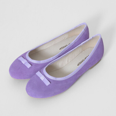 双原创日系芭蕾舞蝴蝶结糖果萌紫色羊皮浅口平底鞋