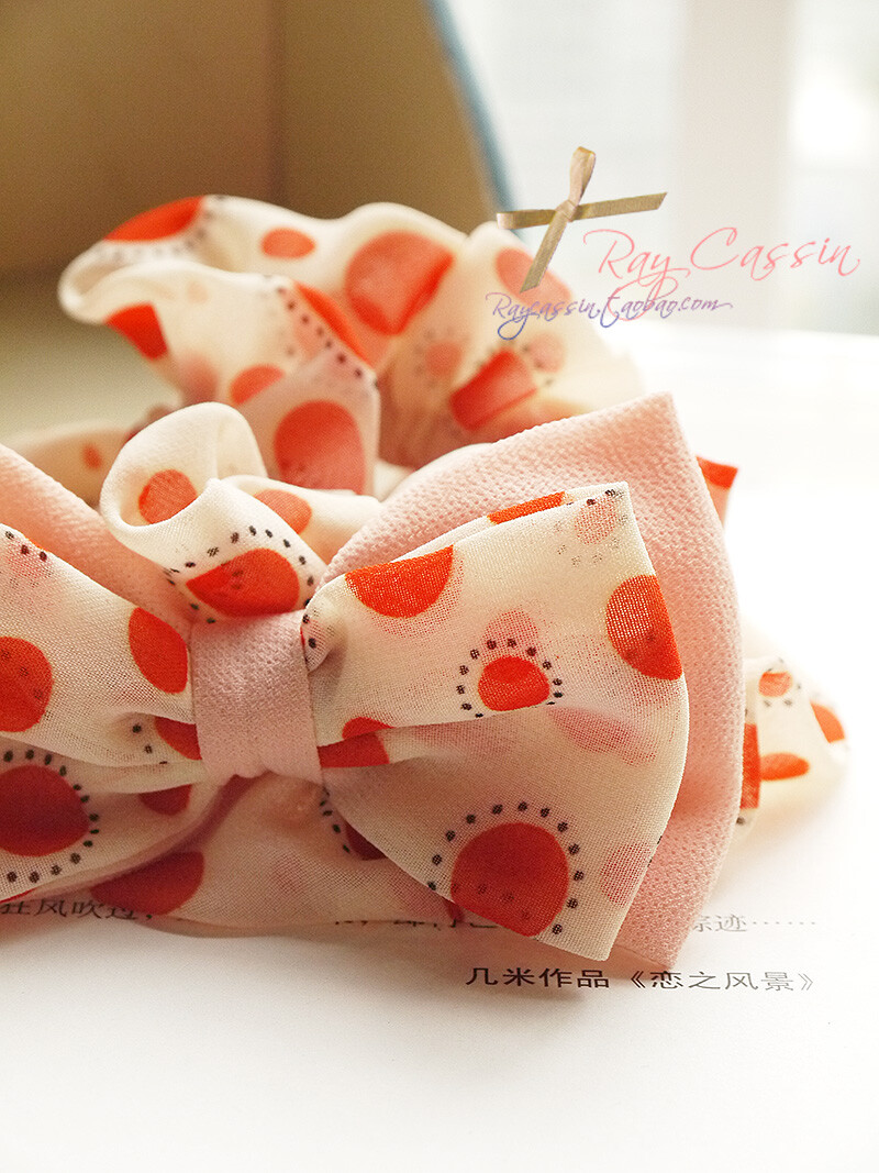 ★出口订单日系太阳印花雪纺双层蝴蝶结发圈头花发饰