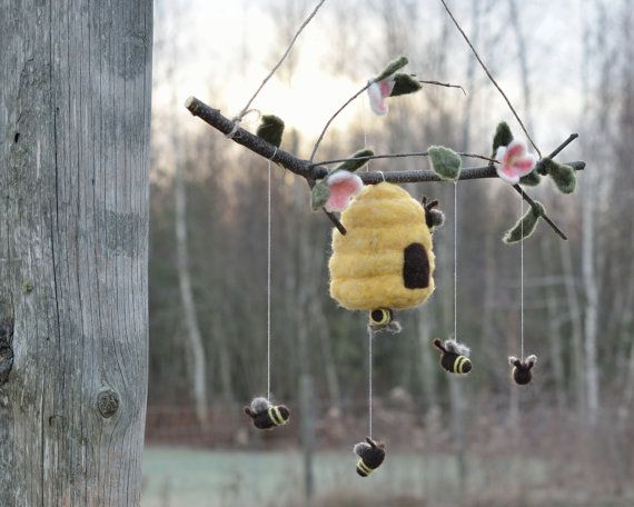 Needle Felted Honey Bee Mobile