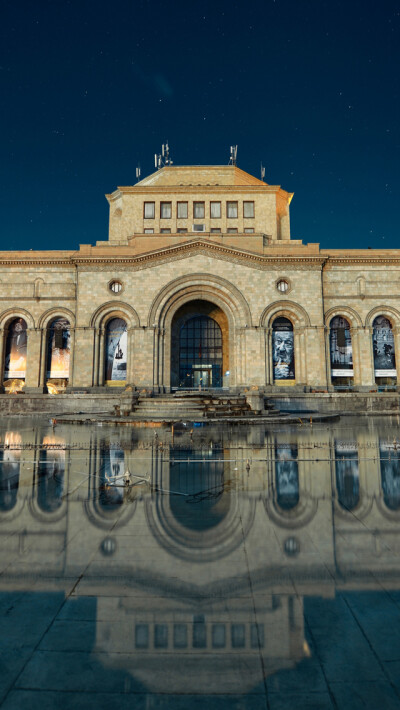 Armenia yerevan building reflection in water iPhone 5s Wallpaper