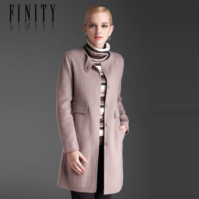 FINITY 菲妮迪女装正品 秋冬新品 简约时尚带帽双面呢羊毛大衣。