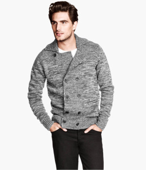 csa1119外贸 商务休闲范羊毛混纺双排扣开身毛衣 男款