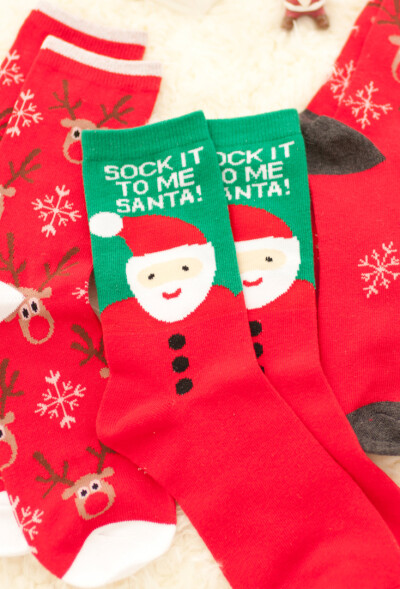 双复古风圣诞老人雪花麋鹿可爱家居潮袜圣诞棉袜女袜子礼物