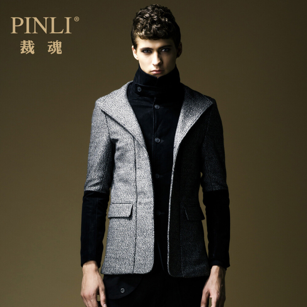 PINLI品立 裁魂 2013秋冬新款男装时尚羊毛呢大衣外套 男款潮1259。