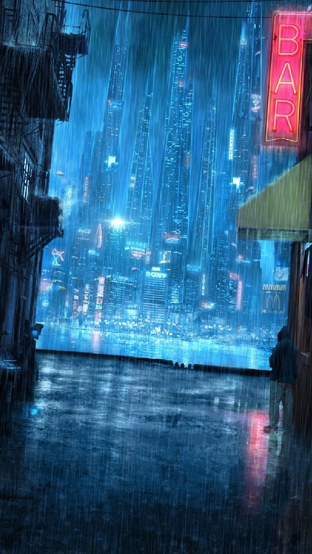 Rainy Night Street iPhone 5s Wallpaper