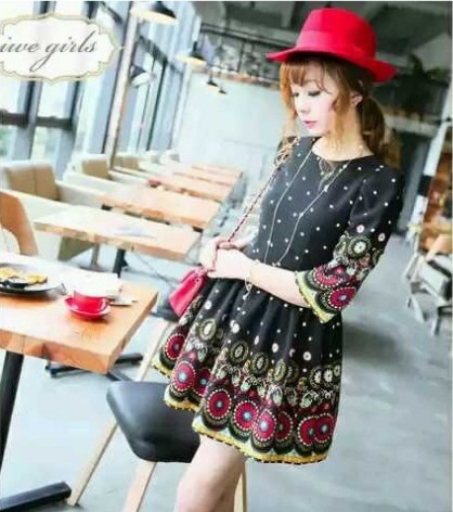 YOYO家原创女装 韩国东大门代购14春装花朵收腰长袖公主连衣裙