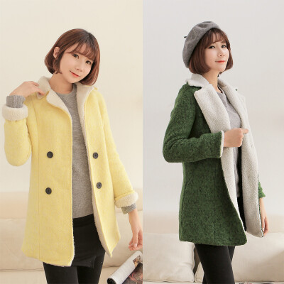 2013冬季韩版新款时尚毛呢大衣修身双排扣女装纯色两色入手哦