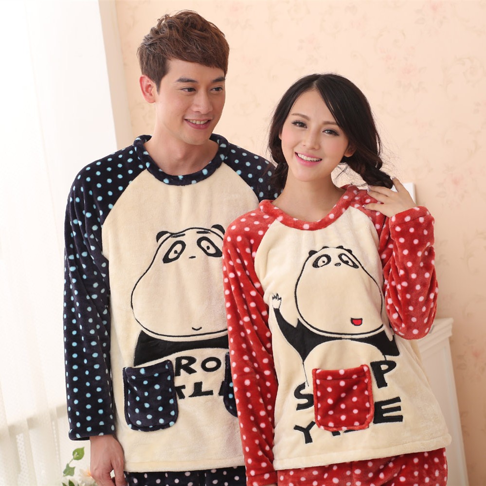 2013秋冬新款加厚法兰绒情侣睡衣休闲可爱酷吧熊情侣家居服套装