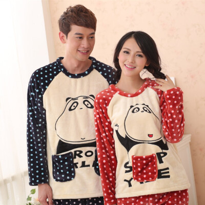 2013秋冬新款加厚法兰绒情侣睡衣休闲可爱酷吧熊情侣家居服套装