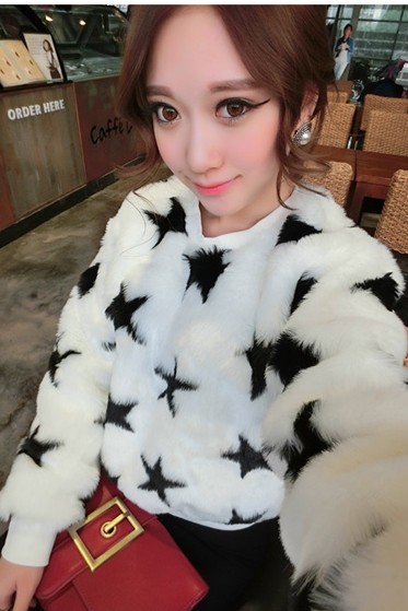 2013女装新品韩版时尚气质毛茸茸五角星套头绒衫学生卫衣