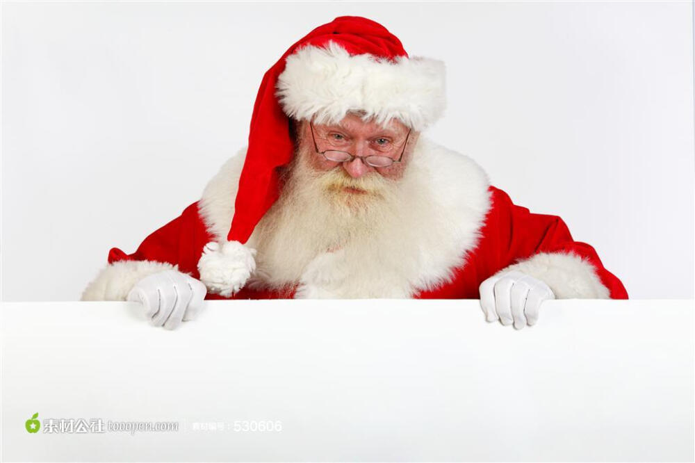 站在白板后面的圣诞老人高清背景图片素材