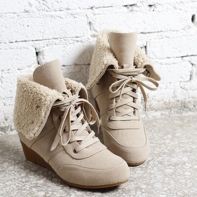 冬季新款韩版大码女鞋40-45 加厚保暖棉靴 前系带短靴 加大号靴子